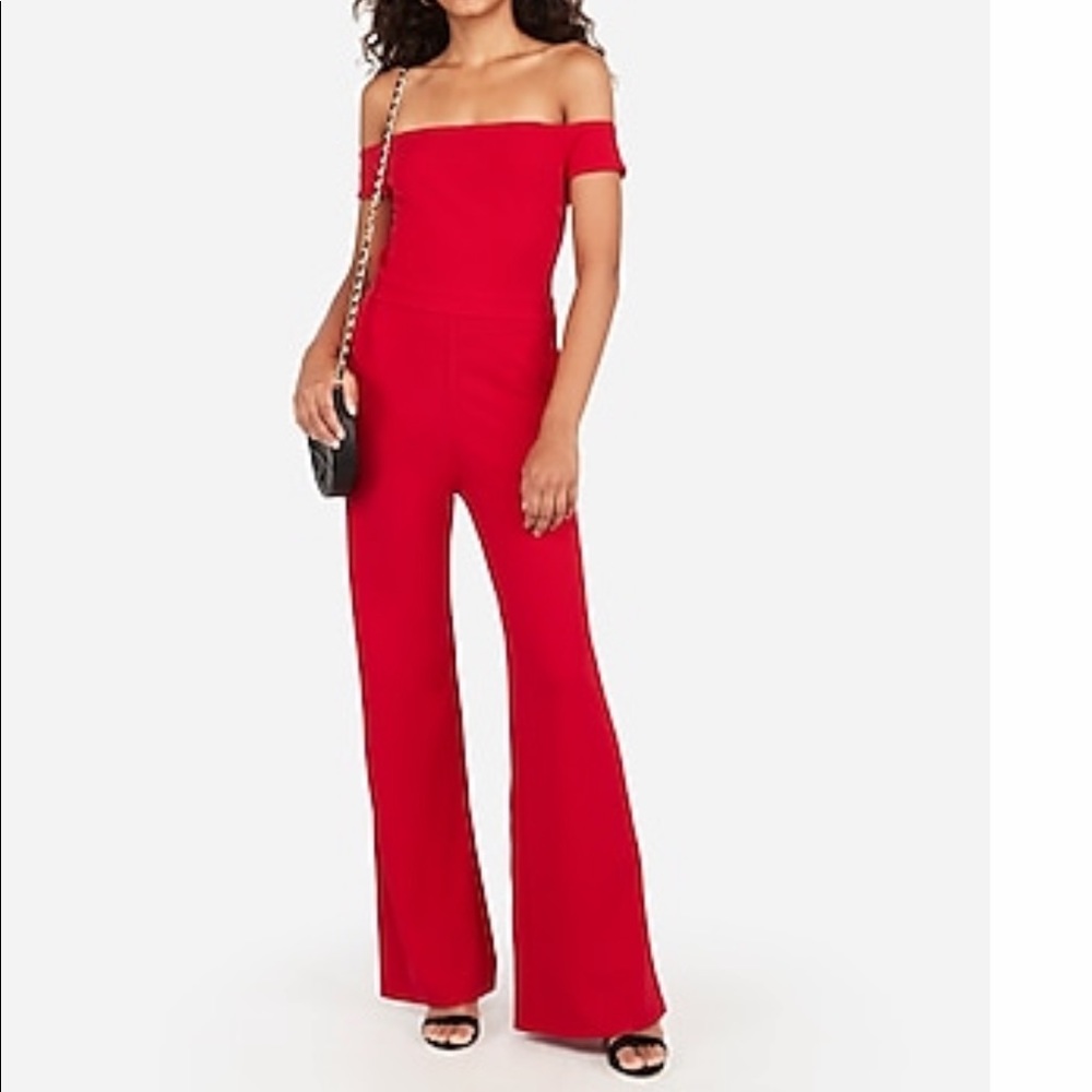 Express Red Off-Shoulder Jumpsuit